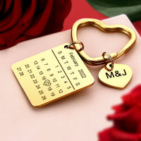 Jubileumcadeaus, gepersonaliseerde kalender sleutelhanger, hartvormige sleutelhanger