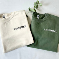 Individuell besticktes Paar-Sweatshirt mit römischen Ziffern und Datum