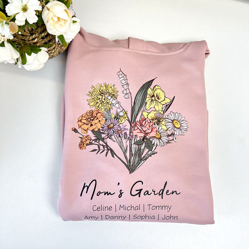 Sweat à capuche/col rond personnalisé avec bouquet de fleurs de naissance