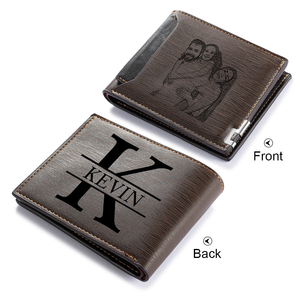 Portefeuille photo personnalisé en cuir pour homme, cadeau pour la fête des pères, avec emplacement pour carte, nom et lettres gravés, cadeau pour lui
