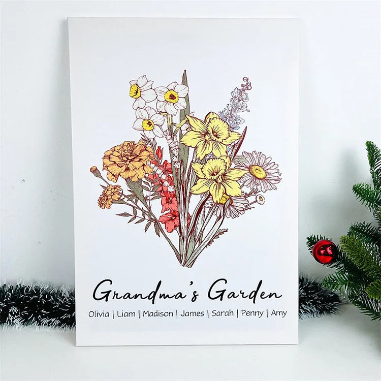 Gepersonaliseerd geboortebloem familieboeket met namen