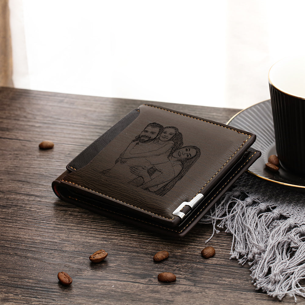 Portefeuille photo personnalisé en cuir pour homme, cadeau pour la fête des pères, avec emplacement pour carte, nom et lettres gravés, cadeau pour lui