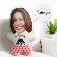 Gepersonaliseerd mini-kussen met gezicht, gepersonaliseerde echografiefotocadeaus voor mama en pop