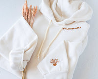Gepersonaliseerde hoodie met kraag en mouwen, geborduurde hoodie voor mama, oma met kindernamen, kindernamen, gepersonaliseerd geborduurd