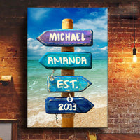Ik hou van je tot aan het strand en terug – gepersonaliseerd verticaal canvas voor koppels – cadeau voor man, vrouw, jubileum