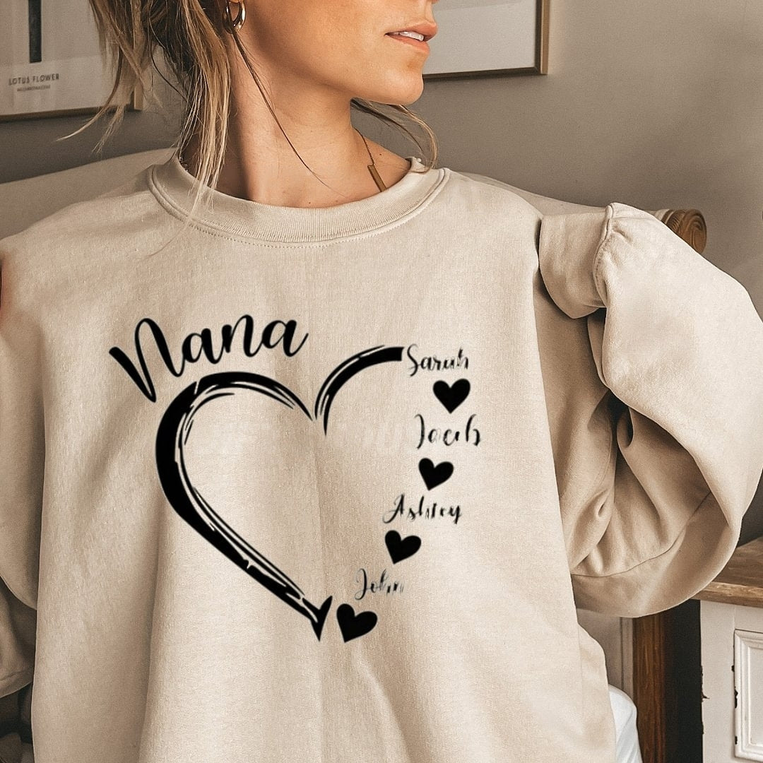 Sweat-shirt personnalisé « Grand-mère Nana » avec les noms des petits-enfants, cadeau de fête des mères, grand-mère, grand-mère, col rond