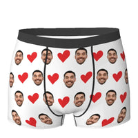Gepersonaliseerde herenboxer met foto en gezicht met harttekst, cadeau voor vriendje
