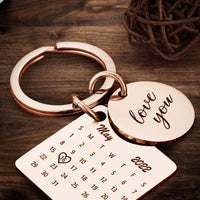 Gepersonaliseerde kalender sleutelhanger, datum sleutelhanger, jubileumcadeaus