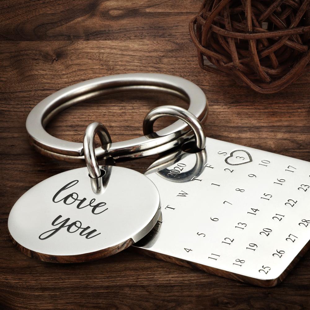 Gepersonaliseerde kalender sleutelhanger, datum sleutelhanger, jubileumcadeaus