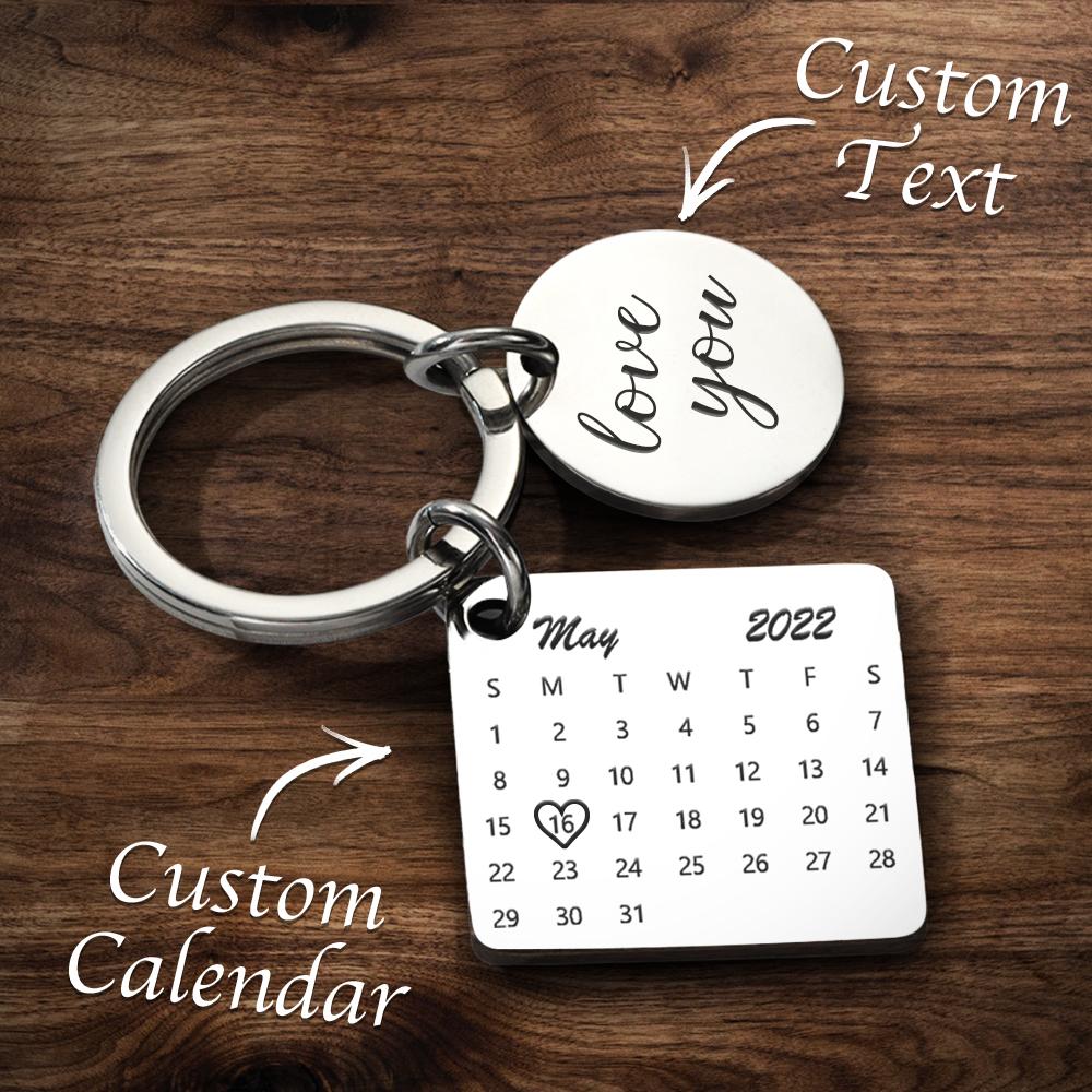 Gepersonaliseerde kalender sleutelhanger, datum sleutelhanger, jubileumcadeaus