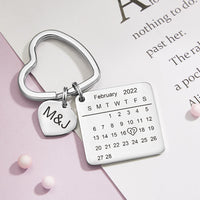 Jubileumcadeaus, gepersonaliseerde kalender sleutelhanger, hartvormige sleutelhanger