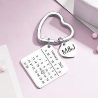 Jubileumcadeaus, gepersonaliseerde kalender sleutelhanger, hartvormige sleutelhanger
