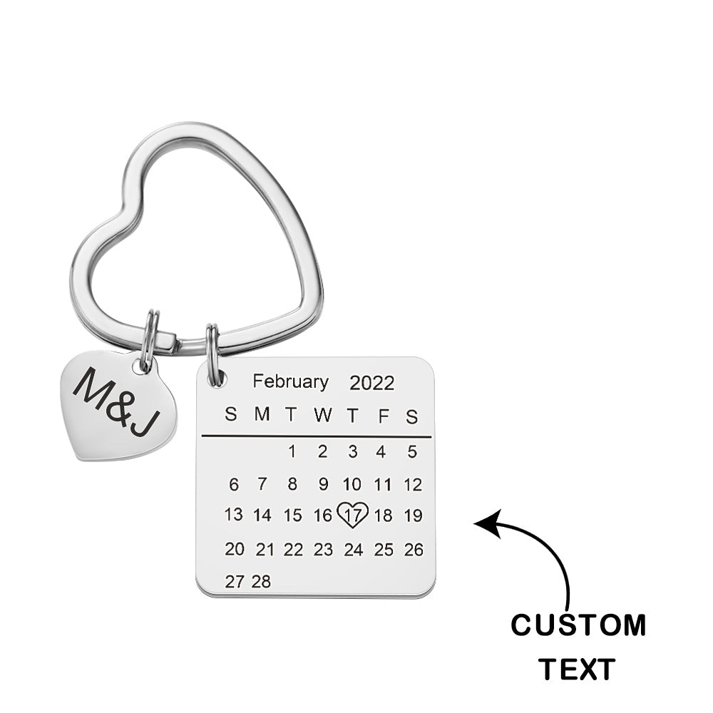 Jubileumcadeaus, gepersonaliseerde kalender sleutelhanger, hartvormige sleutelhanger