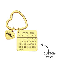 Jubileumcadeaus, gepersonaliseerde kalender sleutelhanger, hartvormige sleutelhanger