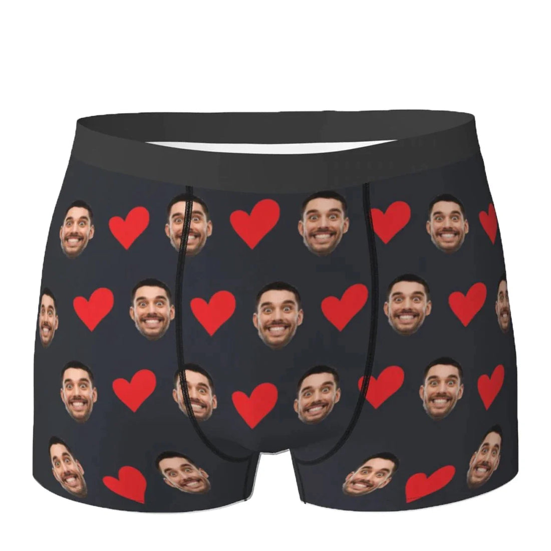 Gepersonaliseerde herenboxer met foto en gezicht met harttekst, cadeau voor vriendje