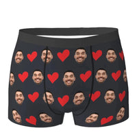Gepersonaliseerde herenboxer met foto en gezicht met harttekst, cadeau voor vriendje