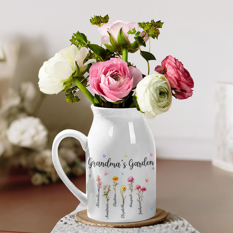 Oma's tuin waar liefde groeit - gepersonaliseerde familiedecoratie, op maat gemaakte bloemenvaas
