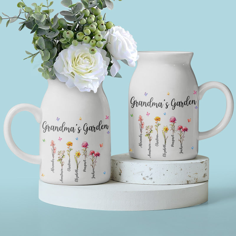 Oma's tuin waar liefde groeit - gepersonaliseerde familiedecoratie, op maat gemaakte bloemenvaas