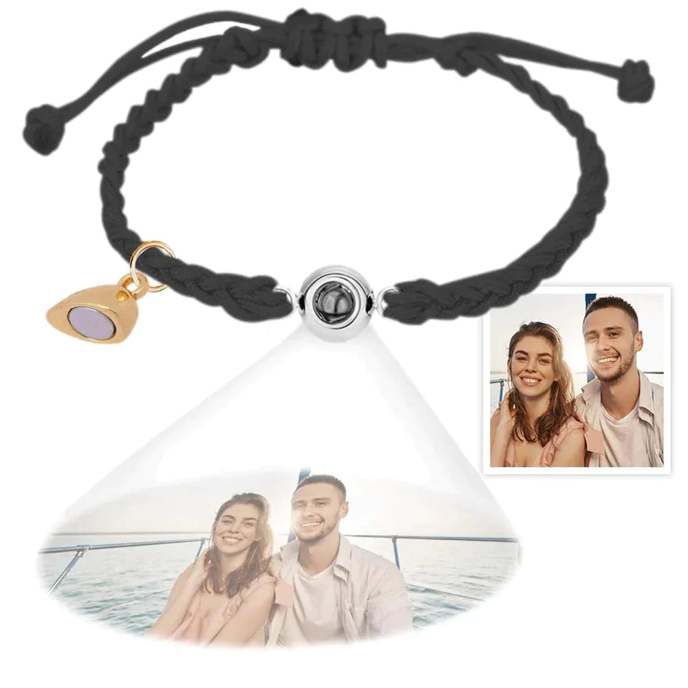 Gepersonaliseerde fotoprojectiearmband, eenvoudige geweven magnetische hartarmband, cadeau voor koppels