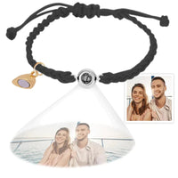 Gepersonaliseerde fotoprojectiearmband, eenvoudige geweven magnetische hartarmband, cadeau voor koppels