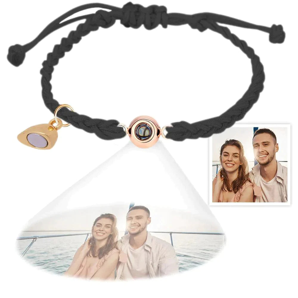 Gepersonaliseerde fotoprojectiearmband, eenvoudige geweven magnetische hartarmband, cadeau voor koppels