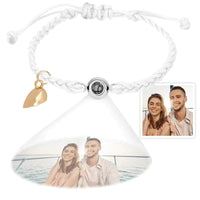 Gepersonaliseerde fotoprojectiearmband, eenvoudige geweven magnetische hartarmband, cadeau voor koppels