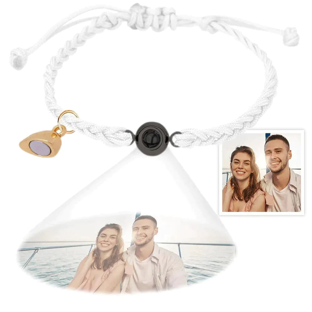 Gepersonaliseerde fotoprojectiearmband, eenvoudige geweven magnetische hartarmband, cadeau voor koppels