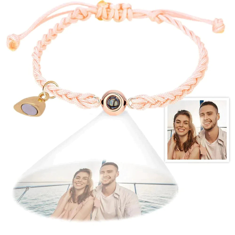 Gepersonaliseerde fotoprojectiearmband, eenvoudige geweven magnetische hartarmband, cadeau voor koppels