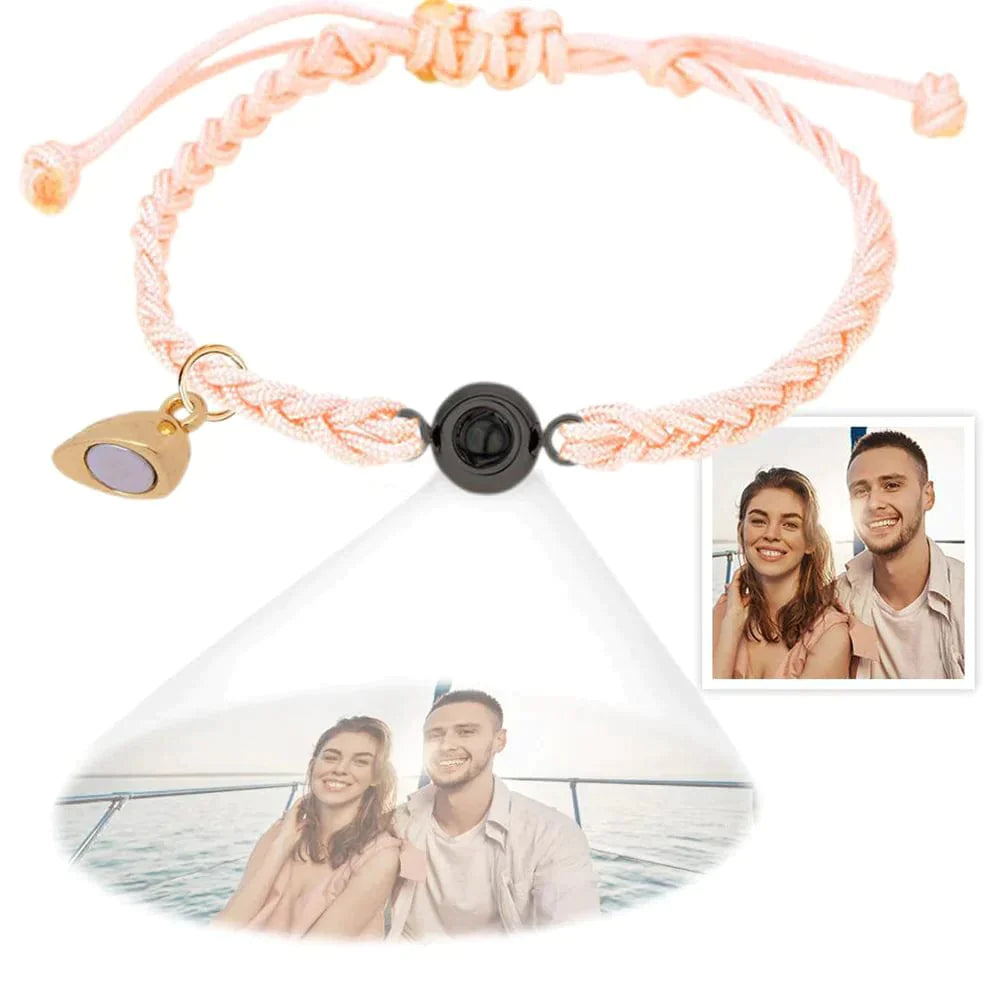 Gepersonaliseerde fotoprojectiearmband, eenvoudige geweven magnetische hartarmband, cadeau voor koppels