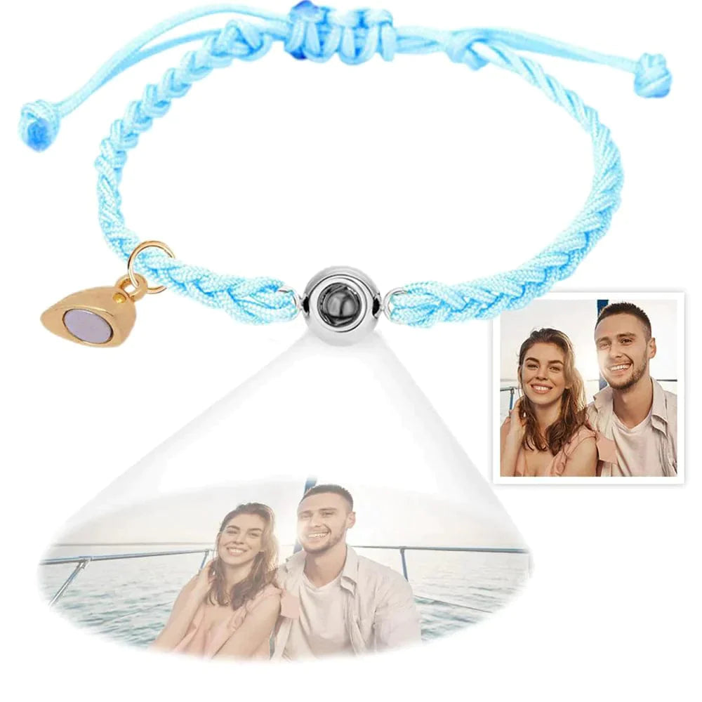 Gepersonaliseerde fotoprojectiearmband, eenvoudige geweven magnetische hartarmband, cadeau voor koppels