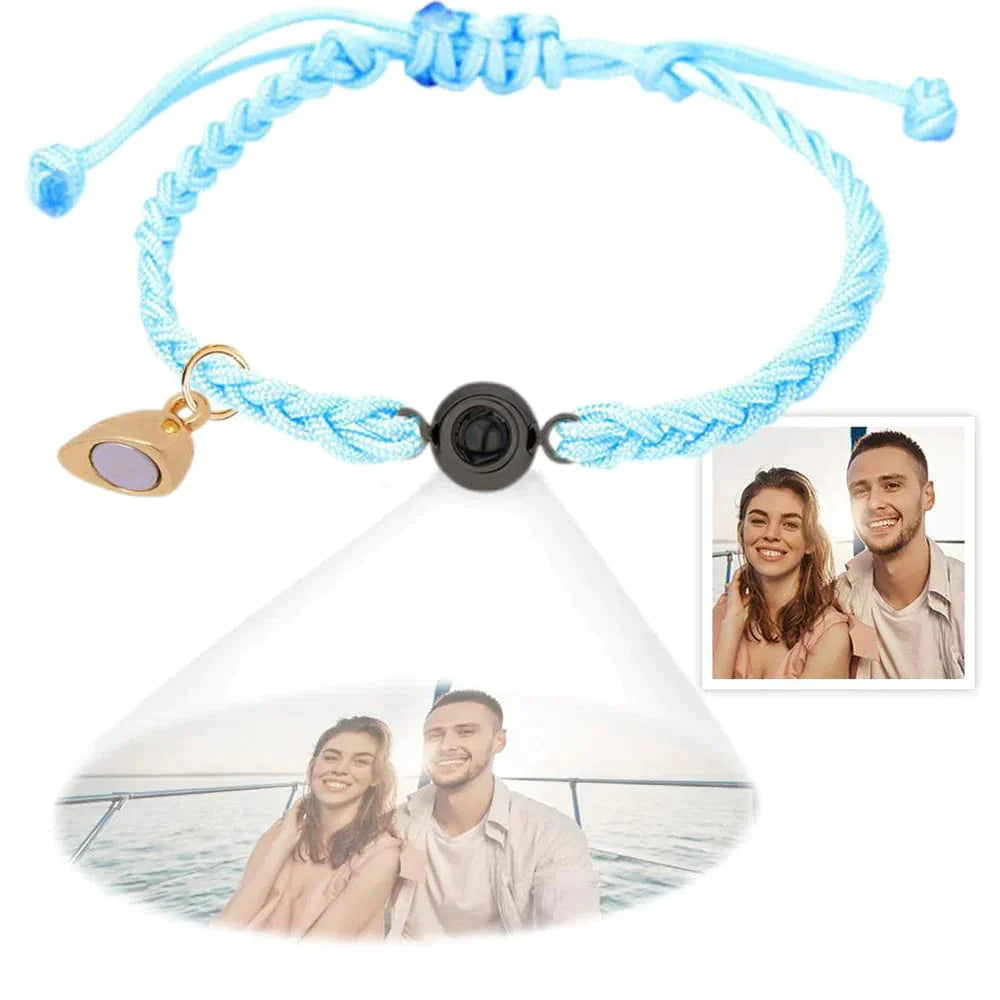 Gepersonaliseerde fotoprojectiearmband, eenvoudige geweven magnetische hartarmband, cadeau voor koppels