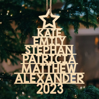 Familiekerstboom - Gepersonaliseerd familieornament - Op maat gemaakt hout - Kerstcadeau voor familieleden