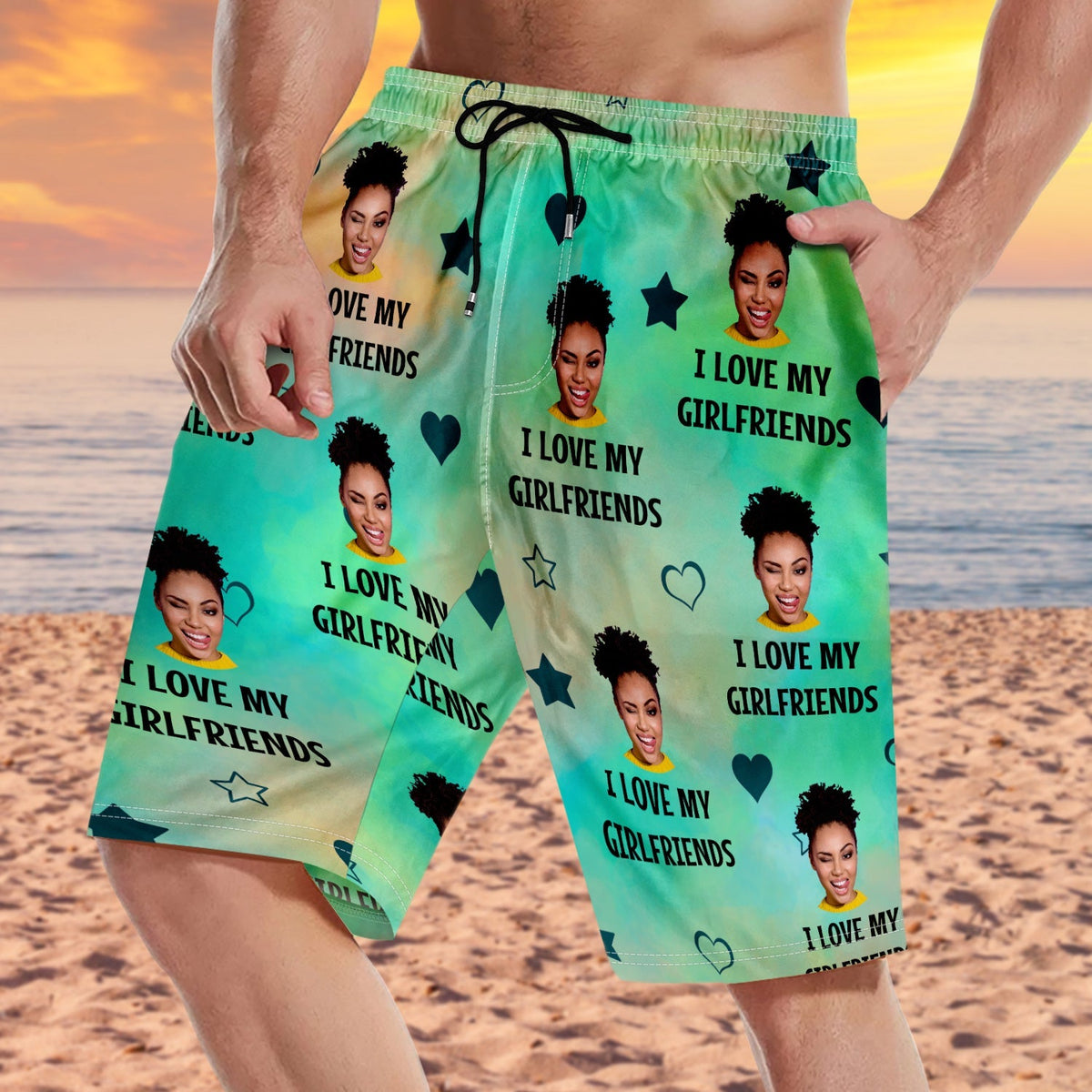 Gepersonaliseerde foto 'Ik hou van mijn vrouw' - cadeau voor echtgenoot en vriend - gepersonaliseerde unisex strandshorts