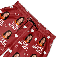 Gepersonaliseerde foto 'Ik hou van mijn vrouw' - cadeau voor echtgenoot en vriend - gepersonaliseerde unisex strandshorts