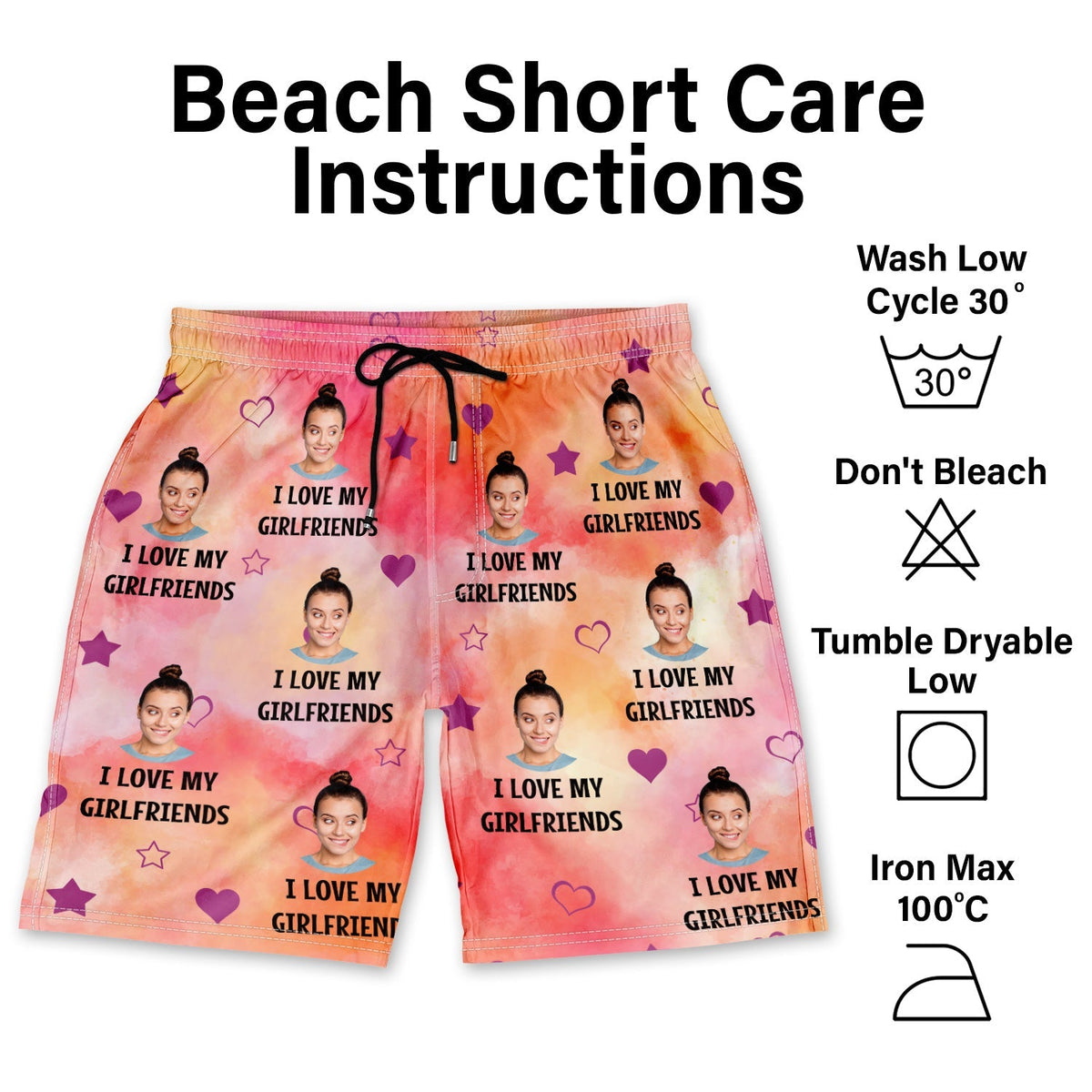 Gepersonaliseerde foto 'Ik hou van mijn vrouw' - cadeau voor echtgenoot en vriend - gepersonaliseerde unisex strandshorts