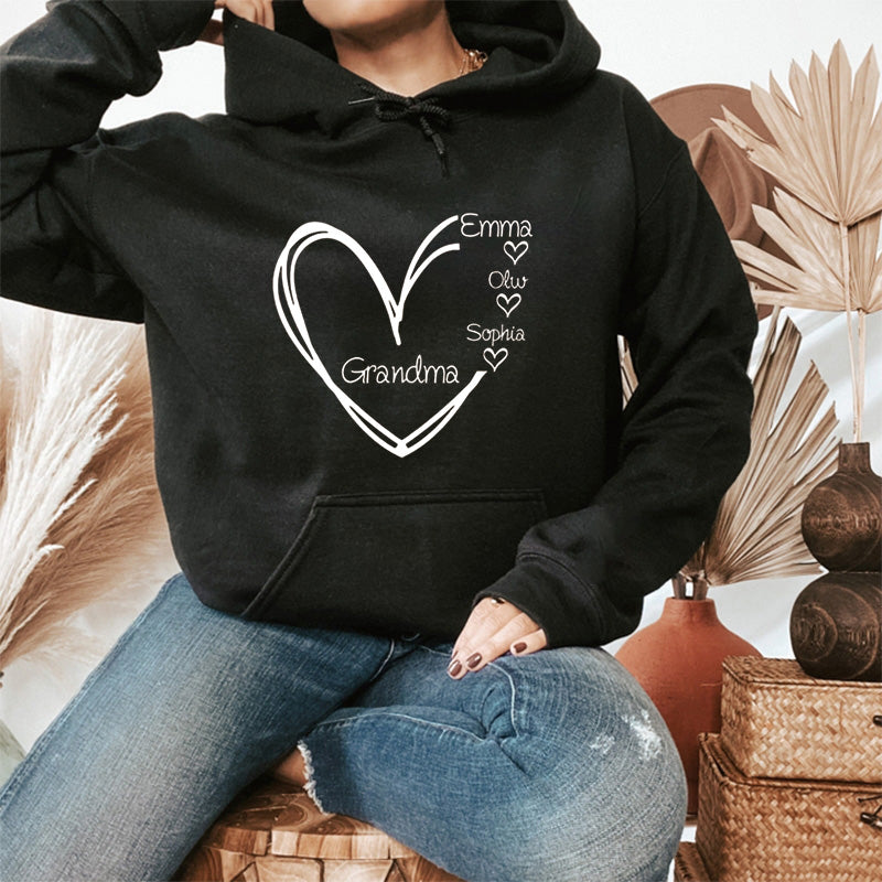 Sweat-shirt avec le nom de l'enfant, sweat-shirt imprimé cœur Grandma Nana Gigi Mom Mama, cadeau fête des mères, cadeau pour nouvelle maman