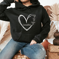 Sweat-shirt avec le nom de l'enfant, sweat-shirt imprimé cœur Grandma Nana Gigi Mom Mama, cadeau fête des mères, cadeau pour nouvelle maman