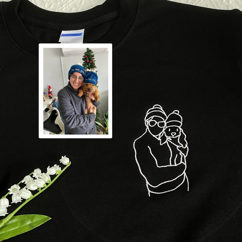 Gepersonaliseerde sweatshirt met geborduurde omtrekfoto