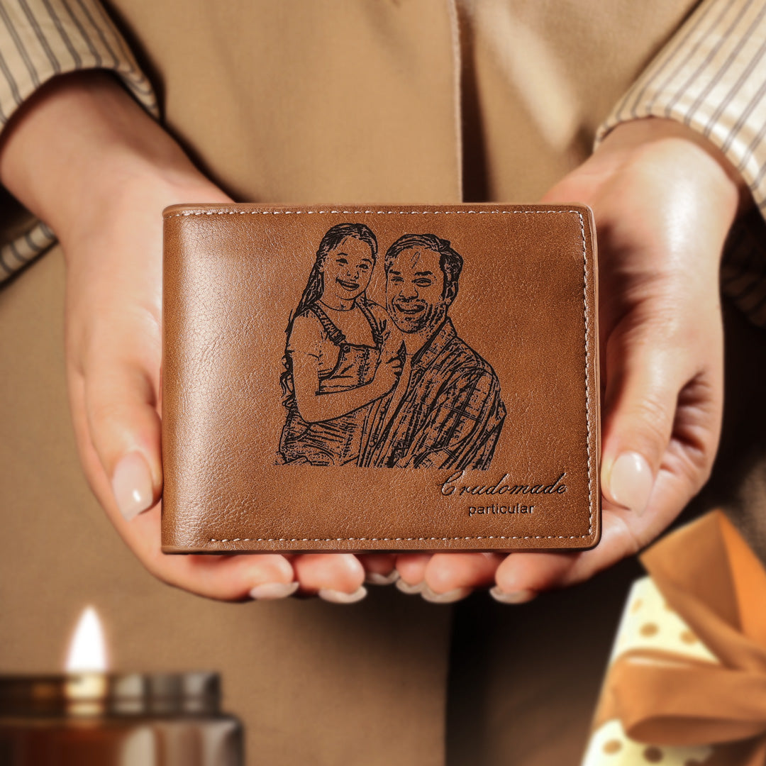 Cadeau fête des pères, portefeuille en cuir personnalisé, photo gravée, portefeuille court, cadeaux pour hommes