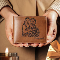 Cadeau fête des pères, portefeuille en cuir personnalisé, photo gravée, portefeuille court, cadeaux pour hommes