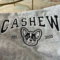 Gepersonaliseerde geborduurde sweater met huisdiernaam, aangepaste hondenkop hoodie