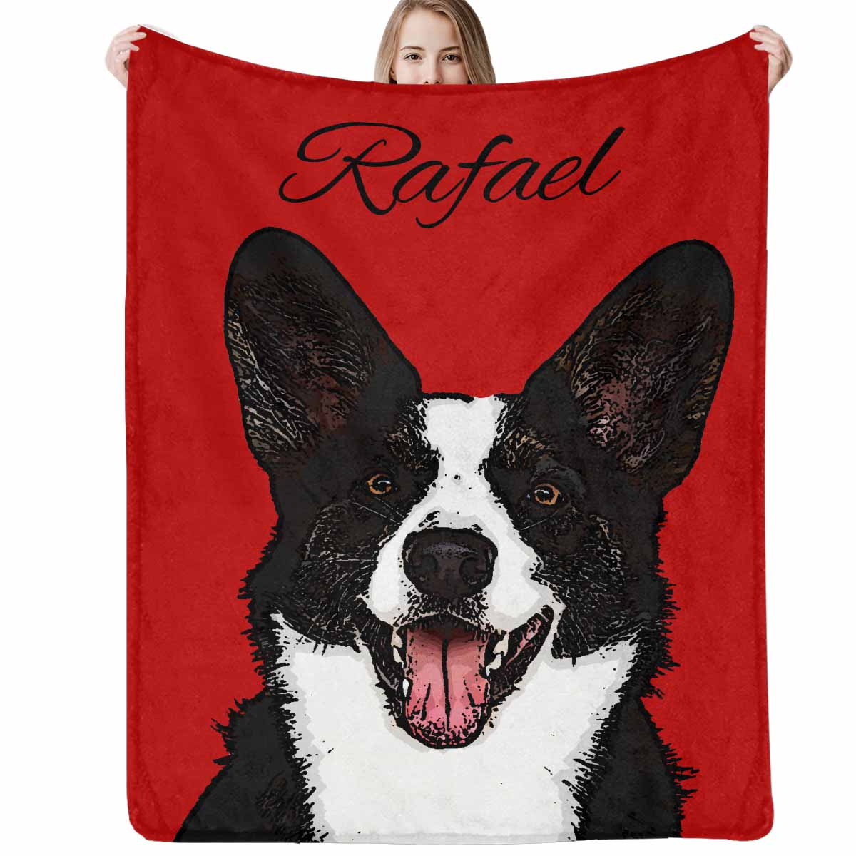 Personalisierte Foto Decke mit Hundeportrait, individuelle Decke mit Foto und Namen