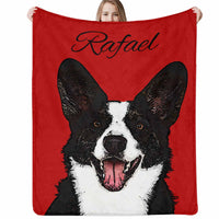 Personalisierte Foto Decke mit Hundeportrait, individuelle Decke mit Foto und Namen