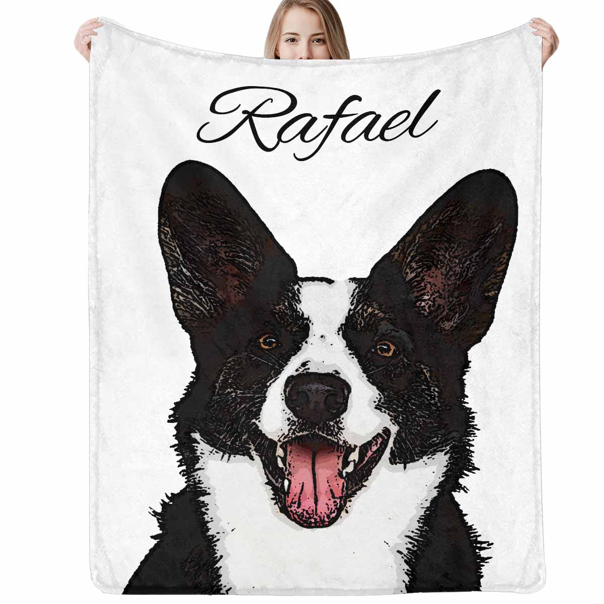 Personalisierte Foto Decke mit Hundeportrait, individuelle Decke mit Foto und Namen