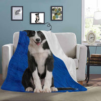 Personalisierte Decke mit Hundeportrait, individuelle blaue Foto Decke