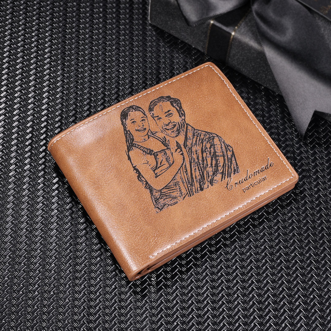 Cadeau fête des pères, portefeuille en cuir personnalisé, photo gravée, portefeuille court, cadeaux pour hommes