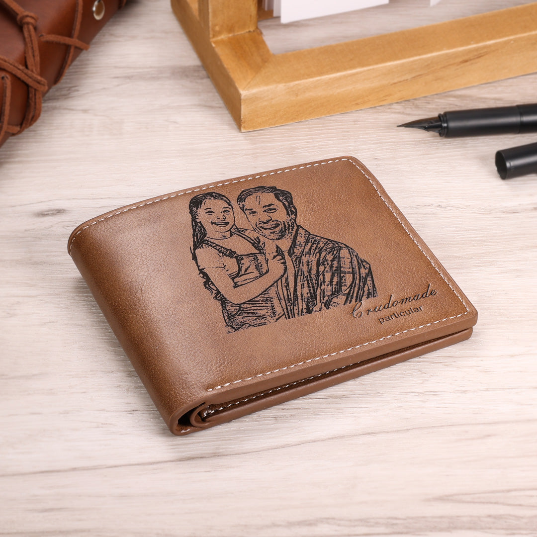 Cadeau fête des pères, portefeuille en cuir personnalisé, photo gravée, portefeuille court, cadeaux pour hommes