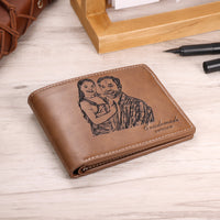 Cadeau fête des pères, portefeuille en cuir personnalisé, photo gravée, portefeuille court, cadeaux pour hommes