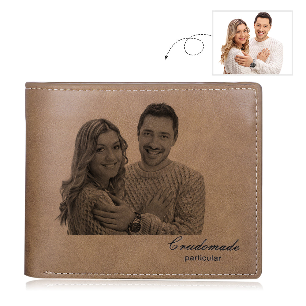 Cadeau fête des pères, portefeuille en cuir personnalisé, photo gravée, portefeuille court, cadeaux pour hommes