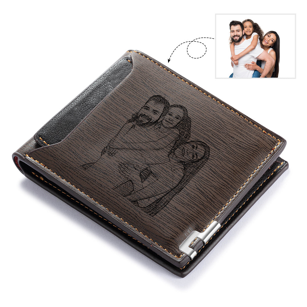 Portefeuille photo personnalisé en cuir pour homme, cadeau pour la fête des pères, avec emplacement pour carte, nom et lettres gravés, cadeau pour lui